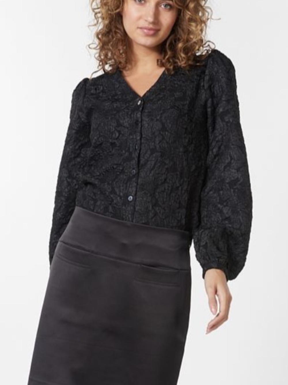 Esqualo black floral jacquard blouse worn once
